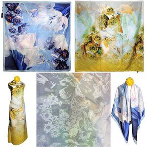 NWT Double Sided Silk Scarf 53"x53" Large Square Shawl Wrap XiangYunShal 22111